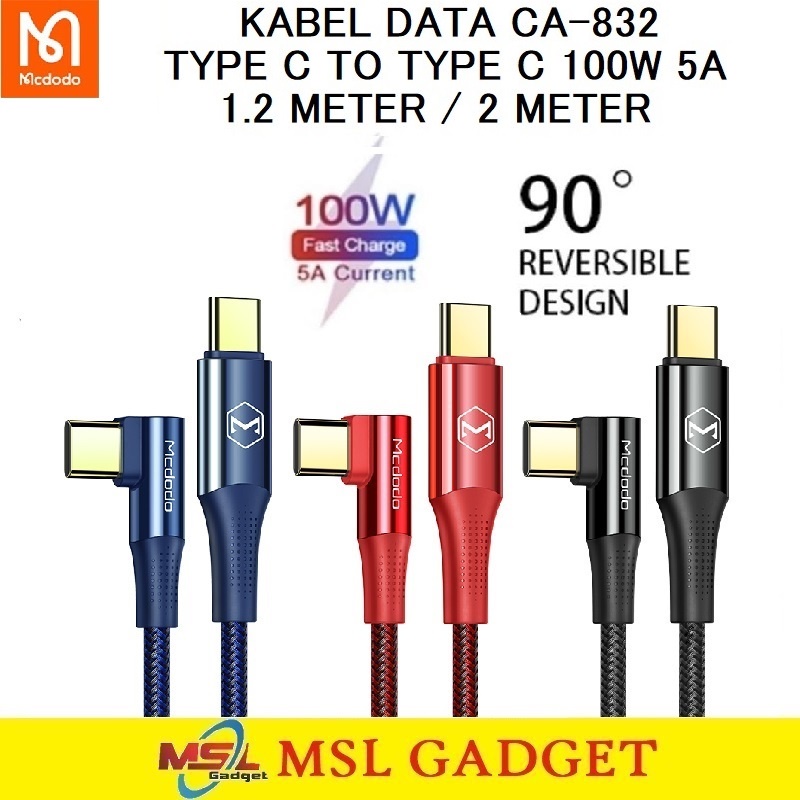 mcdodo kabel data type c to type c 100w 5a gaming pd panjang fast charging ca 832