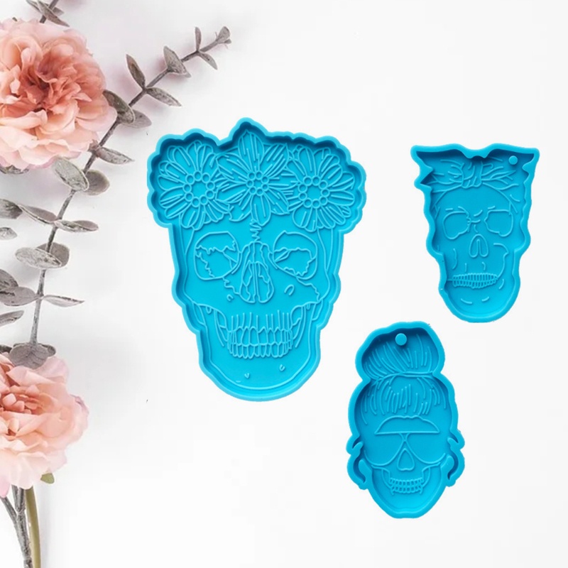 SIY  Skull Tea Tray Coaster Keychain Mold Silicone Epoxy Resin Coaster Mold Used to Make Artificial Agate Pieces Coasters