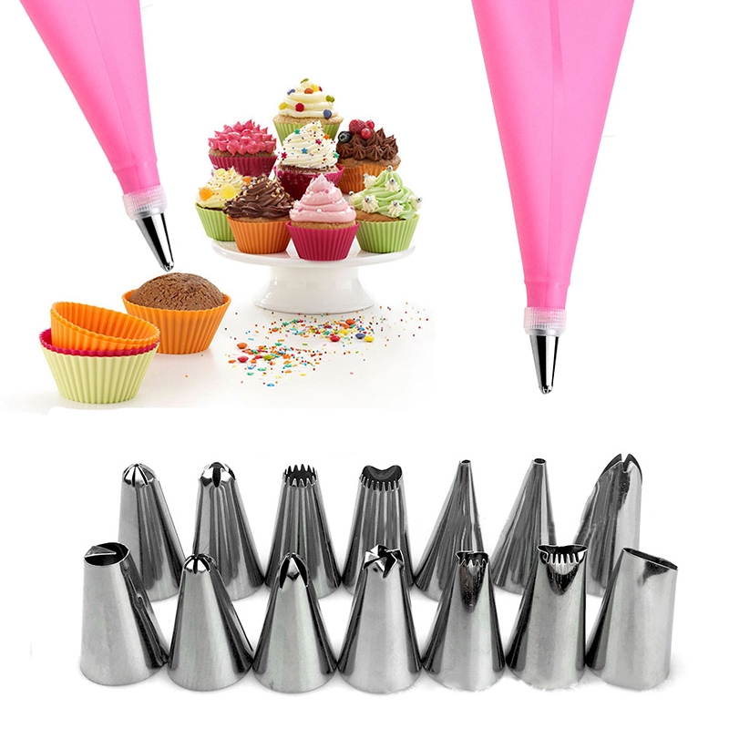 8 /12 /16 /16Pcs Icing Piping Nozzle Tips Dengan Converter Silikon Pastry Bag Dekorasi Kue Dapur DIY Alat Baking