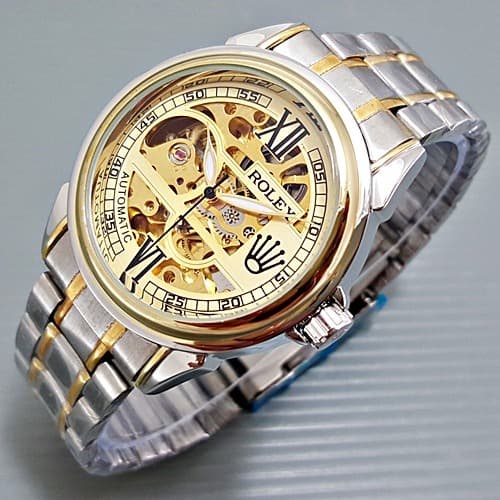 Jam Tangan Pria / Cowok Rolex Rantai Romawi Jam Tangan Automatic