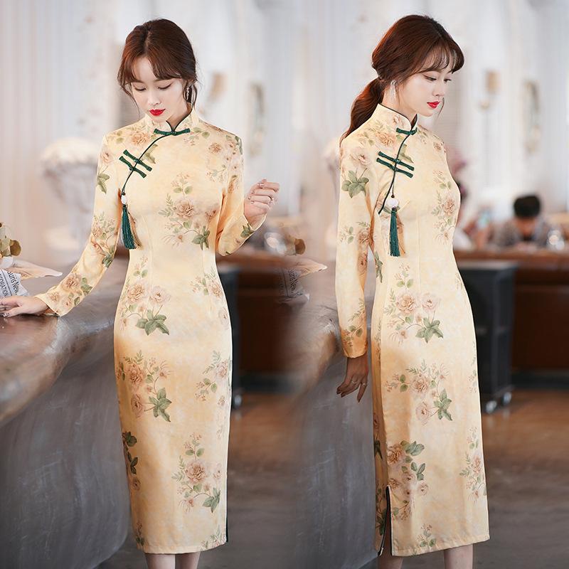 Cheongsam Qipao Dress Gaun Wanita Bigsize Jumbo BB 90 KG 4XL Lengan Panjang