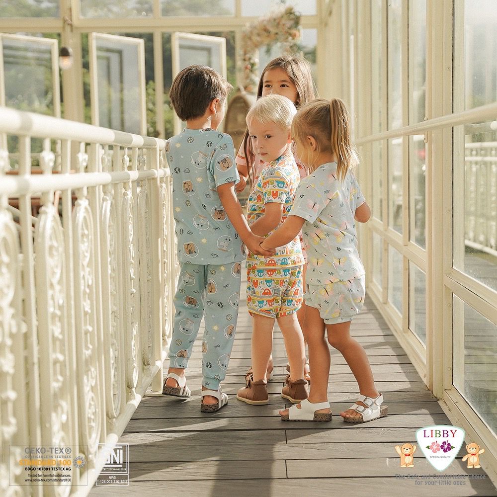 LIBBY Stelan Oblong Cotton Rib Tipis Pendek Celana Panjang Boy &amp; Girl - Libby Series Motif Gardens By The Joy (1stel)