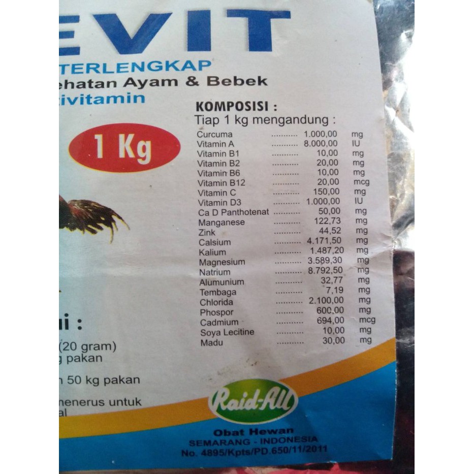 Obat/Mineral Unggas Minevit 1kg multivitamin terlengkap