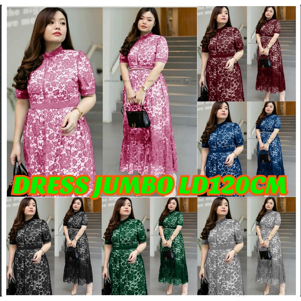Midi Dress Dres Pakaian Wanita Cewek Cewe Selutut Casual Polos Terbaru Dress Jumbo Momo Brukat Ld110