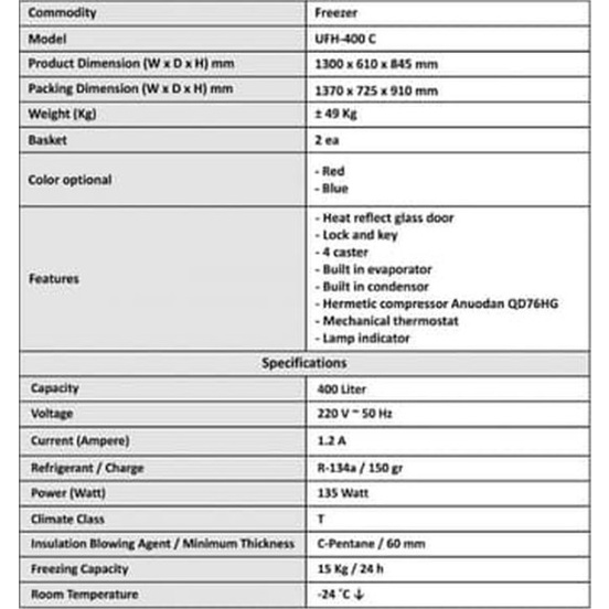 Maspion Chest Freezer Box Sliding Glass 400L Uchida UFH-400C UFH 400C