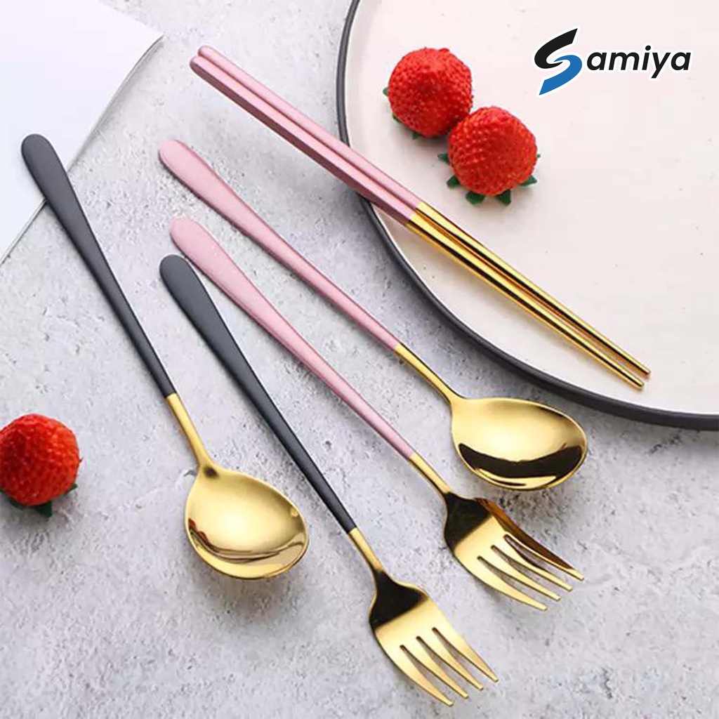 spoon fork chopstick korea 304 gold series color handle / sendok garpu sumpit korea set 304 premium