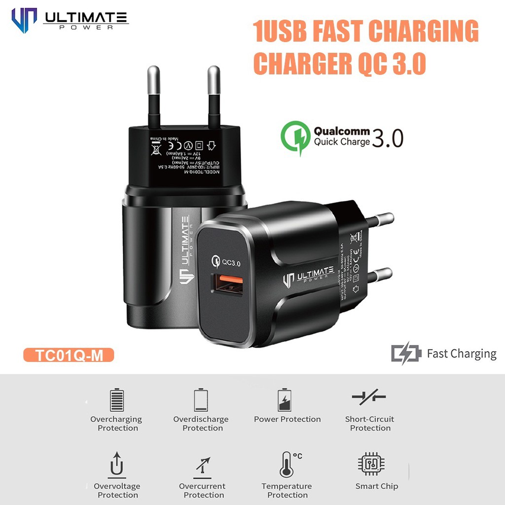 Kepala Charger Fast Charging Ultimate Power TC01Q-M 1USB QC 3.0 Promo asli