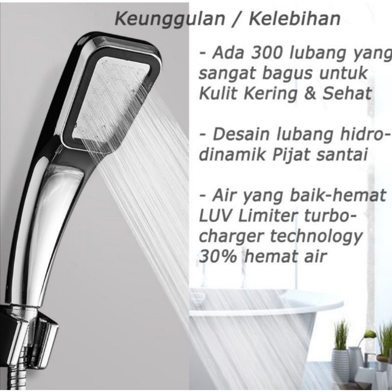 Hand Shower Kamar Mandi 300 Lubang Tekanan Tinggi Pancuran Aerator Head Filter Selang Shower