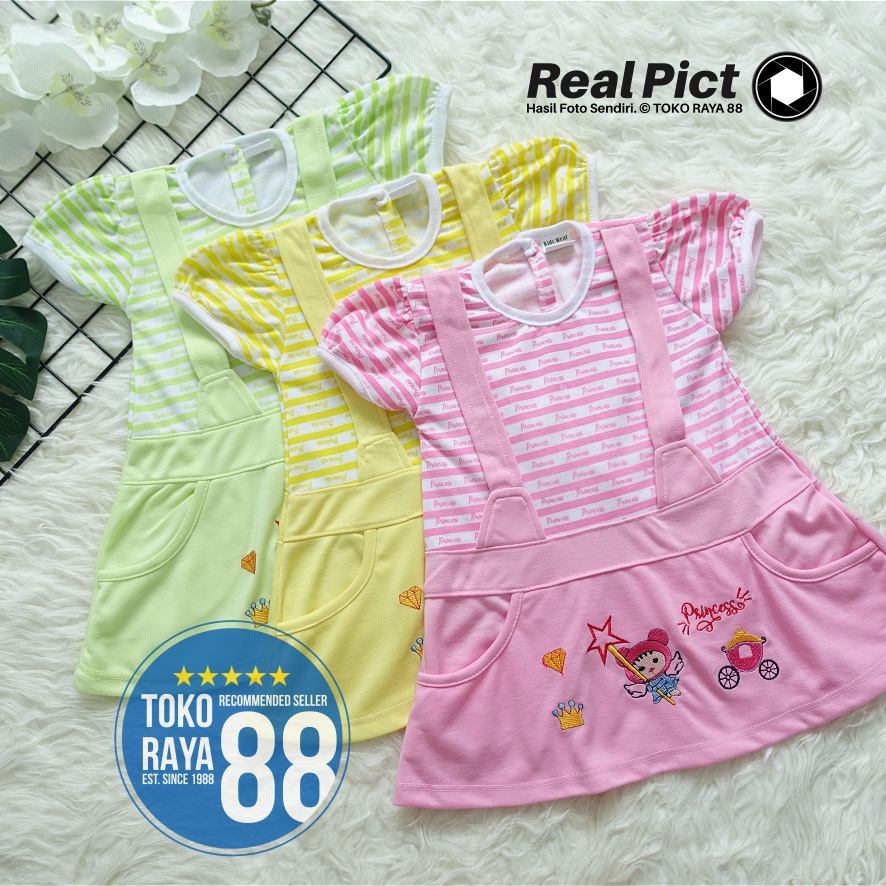 TOKO RAYA 88, Setelan Dress Bayi 3 - 18 Bulan, Motif Overall Princess, Baju Rok Anak Perempuan, Dail