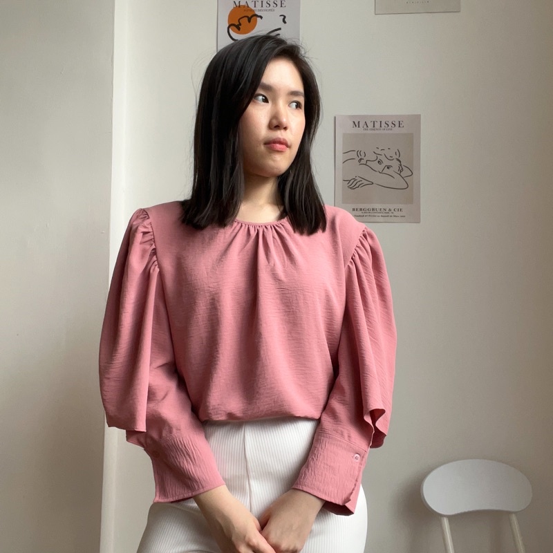 MSMO Denise Blouse Puffy Sleeve / Atasan Wanita / Blouse Wanita / Kaos Wanita / Top Wanita / Blouse Wanita-Pink