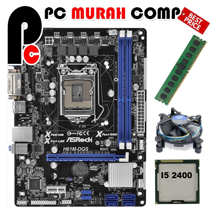 Paketan Mainboard Intel LGA 1155 H61 ASROCK Dengan Processor i5 2400