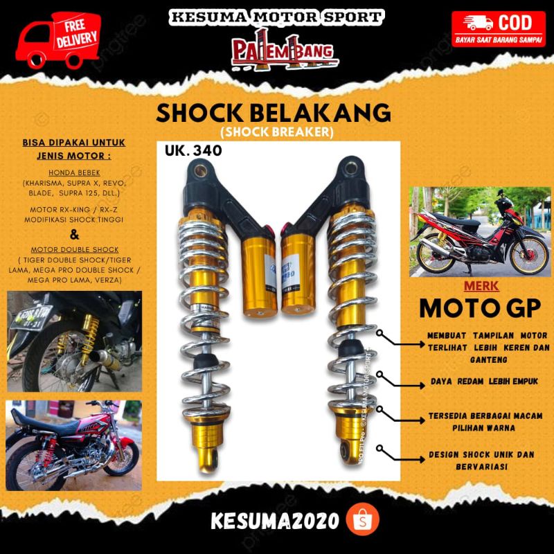 shockbreaker /shock belakang honda bebek l shock tabung atas variasi  340 mm l supra fit l kharisma 