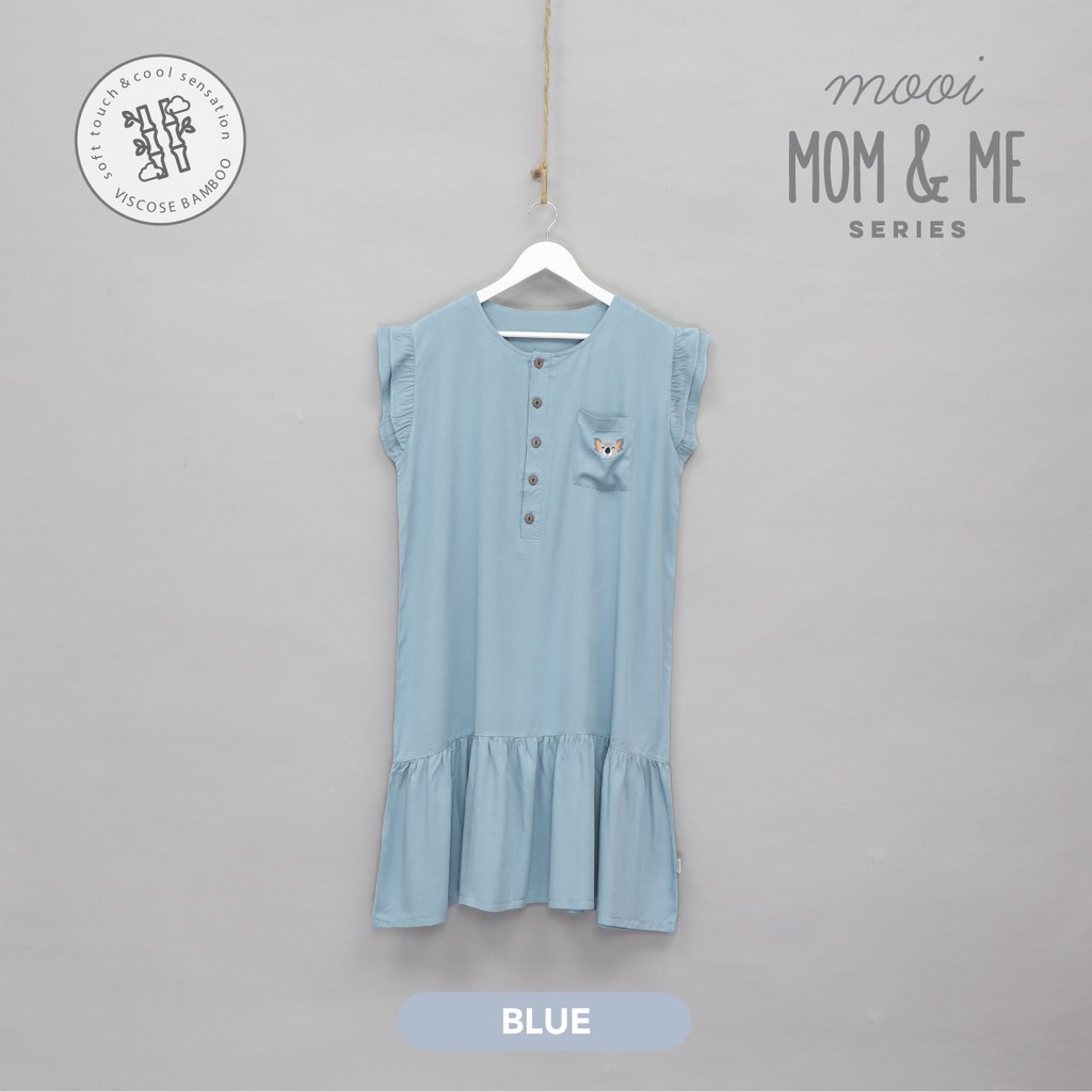 Mooi Daster Wanita Kika Ruffle Dress (MOM)-BLUE