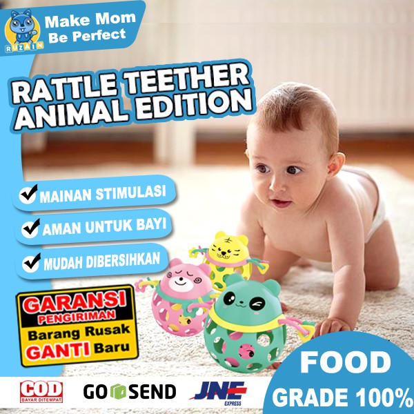 ANIMAL | Mainan Bayi Edukasi Shaking Bell dan Toy Teether dengan bahan silikon dan plastik aman