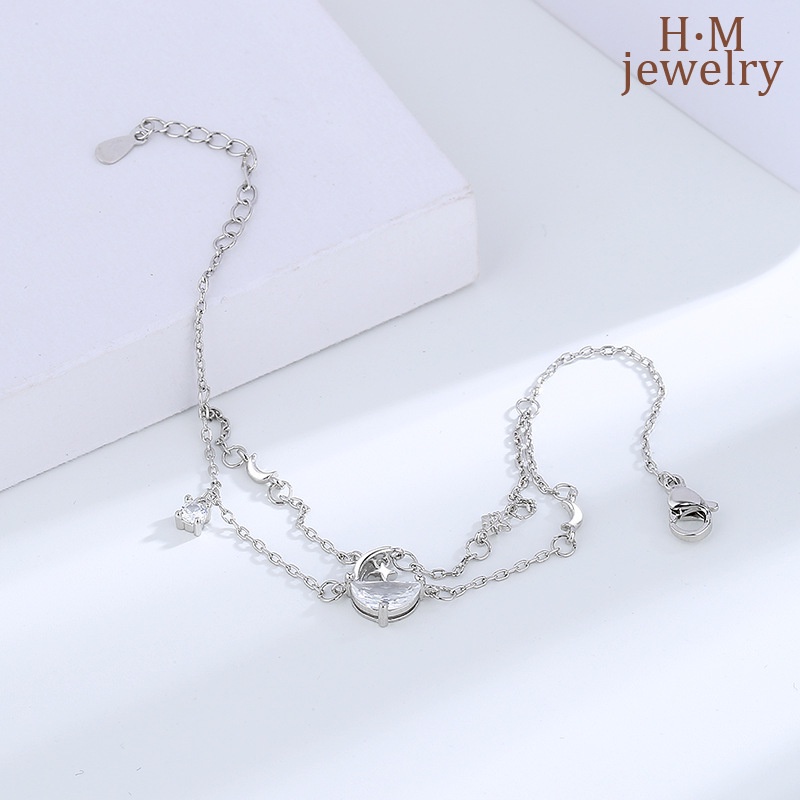 Gelang Tangan Sterling Silver 925 Model Bulan Sabit Untuk Wanita