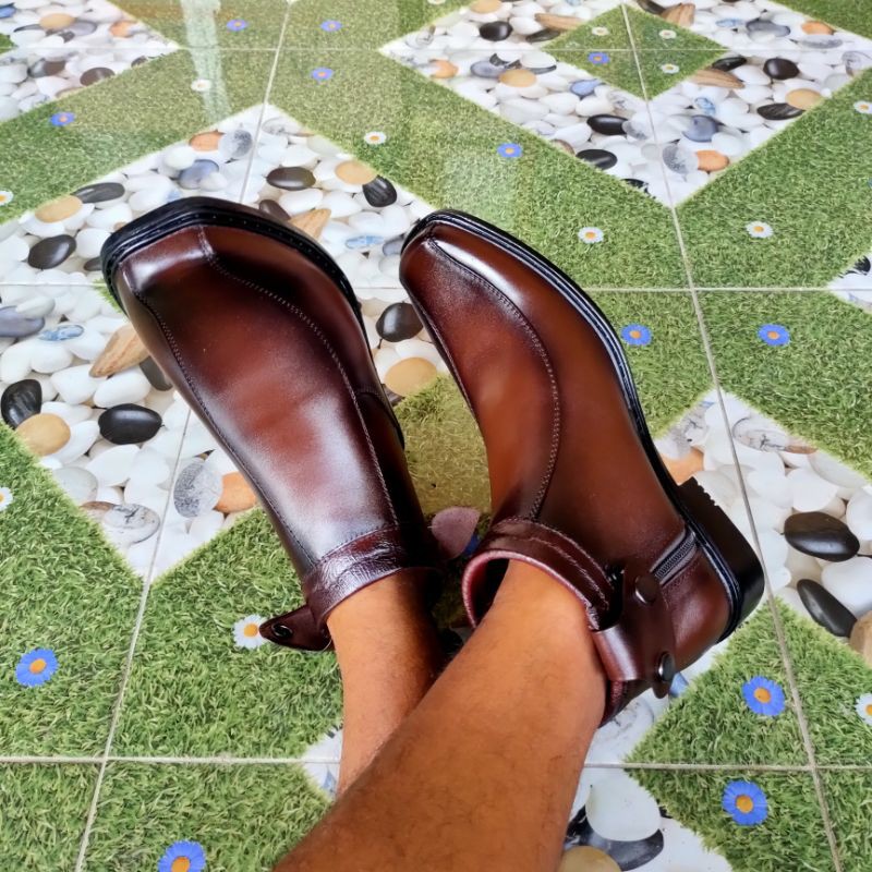 MANDIENS - Sepatu Boots Kulit Pria Medali BJ164 Coklat - Boot Kulit Asli Gaya Majapahit untuk Kerja