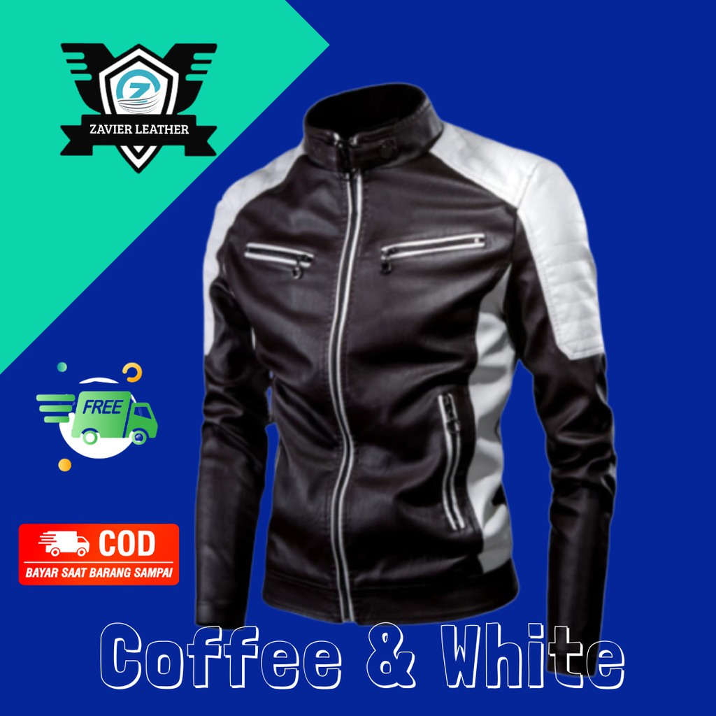 Jaket motor pria semi kulit