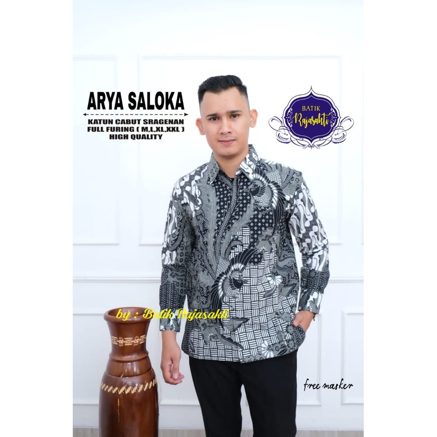 ARYA SALOKA ABU Kemeja Batik Pria Premum Full Furing Bahan Katun Halus Primisima Asli Batik solo