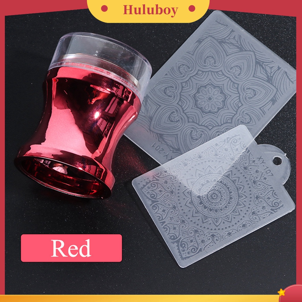 Huluboy Huluboy♡ Stempel Transparan Bahan Silikon Gagang Metal Warna Polos Untuk Nail Art