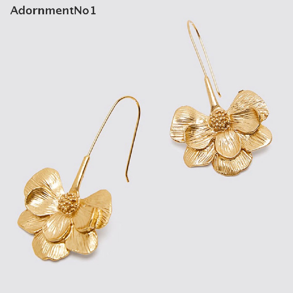 (AdornmentNo1) Anting Tusuk Gantung Desain Bunga Bahan Metal Warna Gold Gaya Simple Untuk Wanita