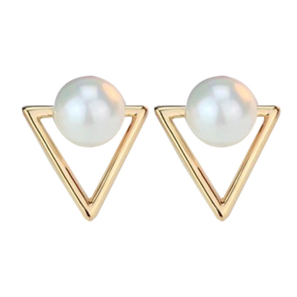 【COD Tangding】Korean Fashion Retro Triangle Pearl Earrings Geometric Temperament Lady Earstuds