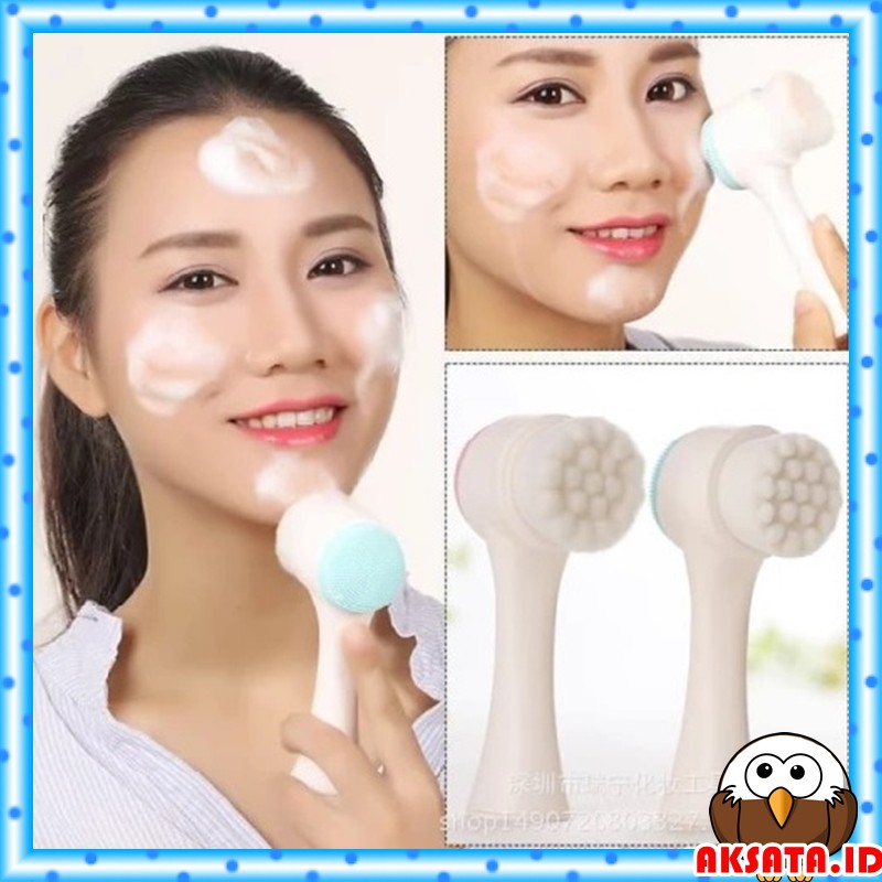 Alat Pembersih Wajah Sikat Silikon Cuci Muka Facial Cleaning Brush 2 Sisi Sangat Halus Komedo Gagang