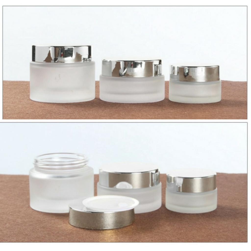 Pot Cream Kaca Buram 30gr Pot Krim Kosmetik Frozen Frosted Doff 30ml Tutup Silver Kilat Metalik Pot 
