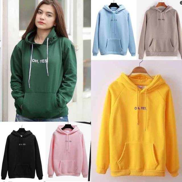 IvannaCollection Sweater Hoodie Unisex Pria dan Wanita OH YES Bahan Fleece Premium