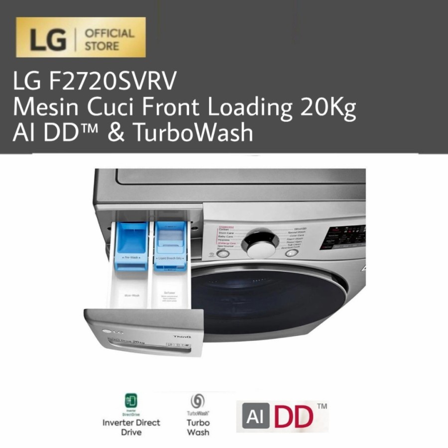 LG F2720SVRV Mesin Cuci Front Loading 20Kg AI DD™ &amp; TurboWash