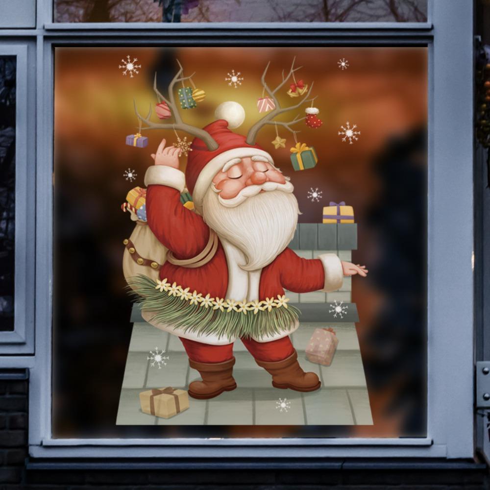 Solighter Stiker Kaca Natal Hadiah Dekorasi Rumah Perlengkapan Pesta Snowman Gnome
