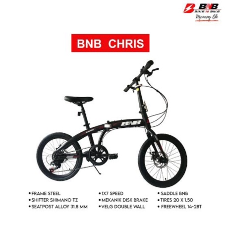 Promo Termurah Sepeda Lipat 20 inch BNB Chris 7 Speed Shimano Disc Brake Cakram Folding Bike Murah B