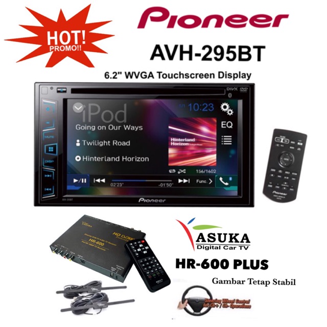 PAKET Pioneer AVH-295BT Tape Mobil Head Unit Double Din AVH 295 BT & ASUKA HR-600 TV Tuner Digital