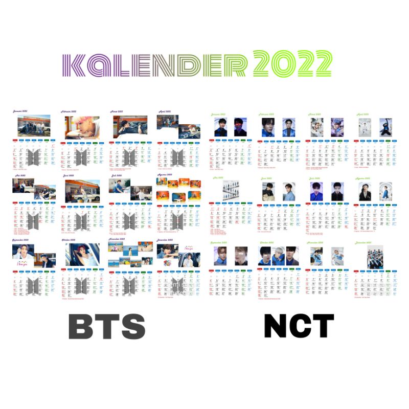 

Kalender dinding K-Pop 2022 BTS and NCT / kalender tempel / kalender stiker / free stiker