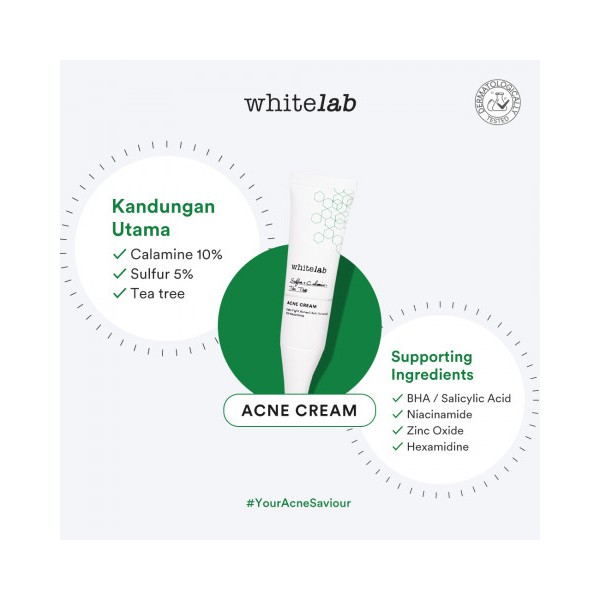 [BPOM] Whitelab Acne Cream 10Gr (Calamine 10% + Sulfur 5% +Tea Tree)