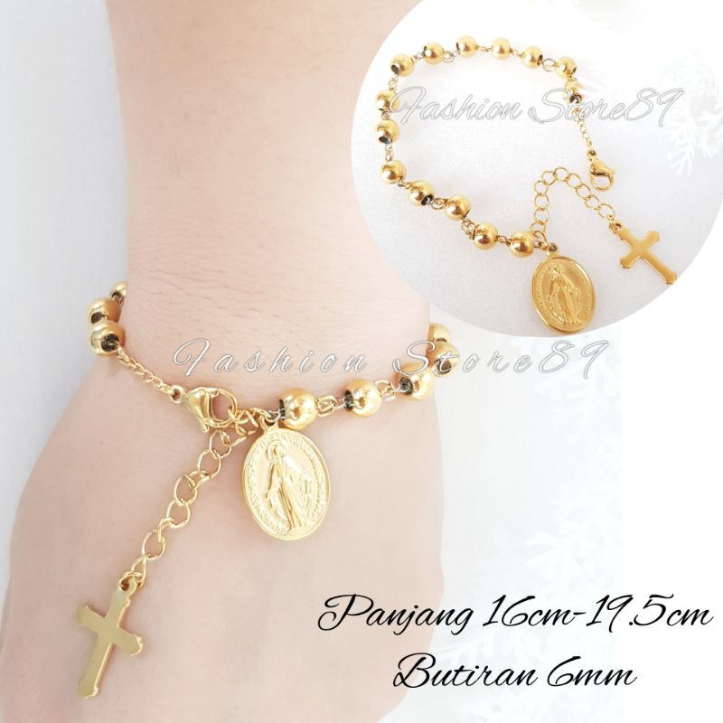Gelang Rosario Fashion Pria Wanita Titanium Gold silver kombinasi premium antikarat