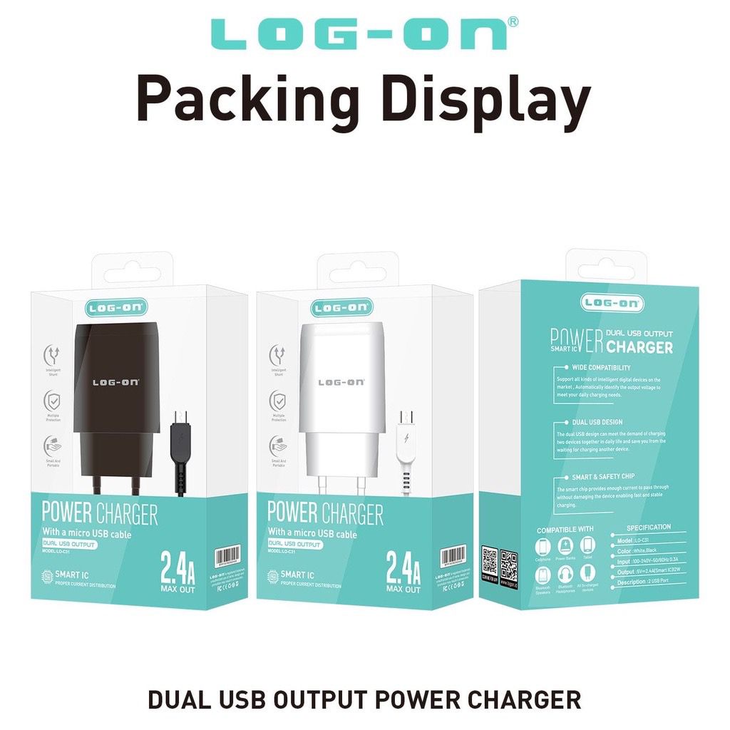 PROMO CHARGER LOGON LO-C31 QUICK CHARGE 2USB 2.4A SMART IC + KABEL MICRO