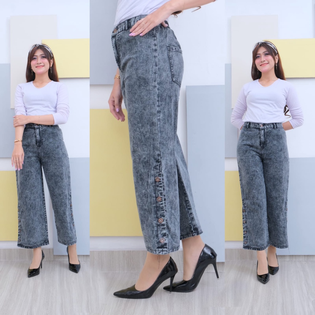 VIYI KULOT JEANS BELAH KANCING SAMPING // DORIA KULOT BELAH PREMIUM