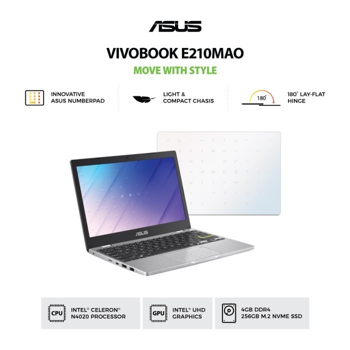 LAPTOP ASUS E210MAO-HD428/N4020/4/256/WHITE -GARANSI RESMI