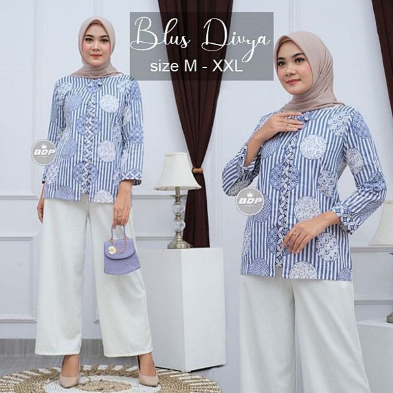 Atasan Batik Wanita PPBTK07 Modern Batik murah Cassual Atasanbatik Wanitabatik /Atasanwanita...-Bolero garis biru