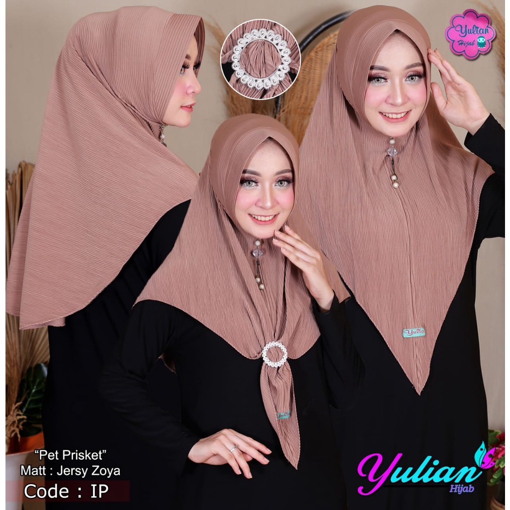 Hijab Bergo Plisket Pet Gesper/ Ukuran Standar L/ Bahan Jersey Premium / Ori Brand Yulian/ Kerudung 