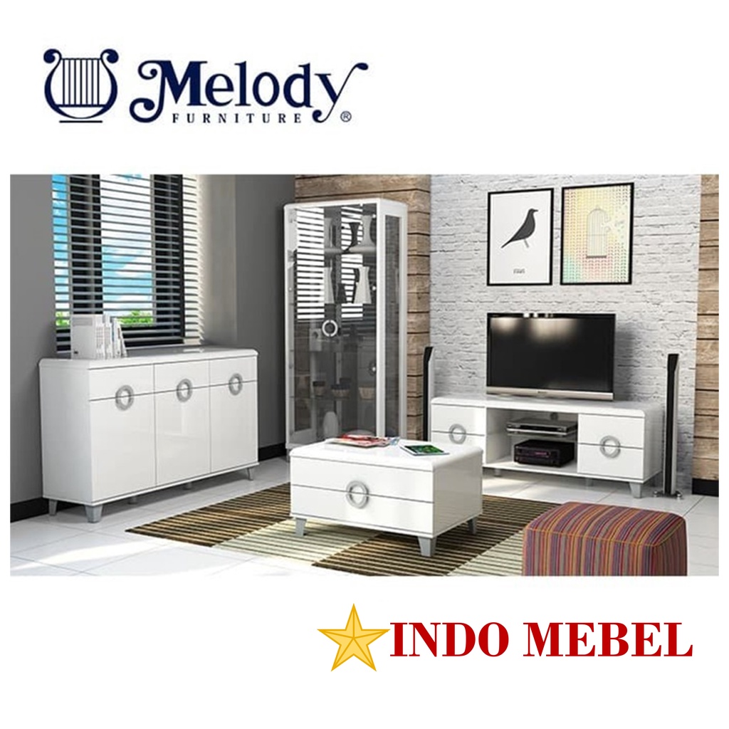 Rak Lemari Buffet ORIYE SIDEBOARD 3D 3DRW Putih GLOSSY Credenza Melody READY MAKASSAR MURAH