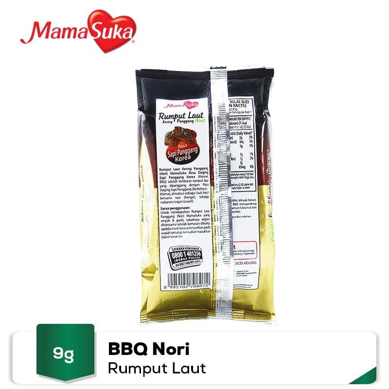 

Mama Suka Rumput Laut Panggang Rasa BBQ 4.5 Gram X 2 Pcs Halal