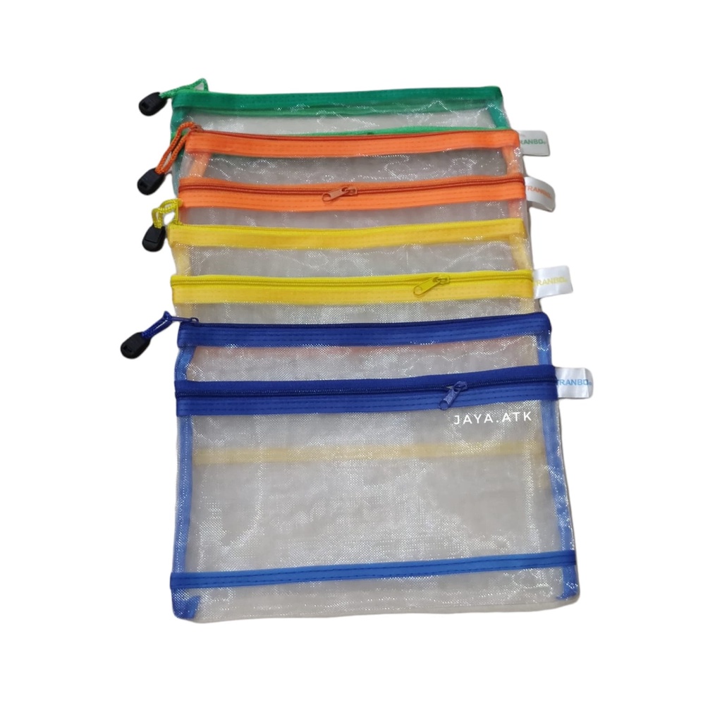 MAP ZIPPER POCKET SLETING A5 JARING WARNA TRANSPARANT 21-54 POUCH DOMPET