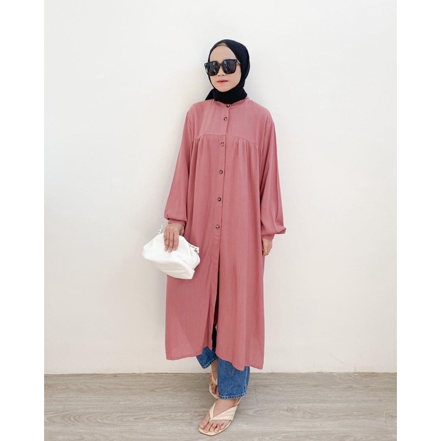 (MSB) LONG TUNIK MOODY FULL KANCING MIDI BUSUI DRESS RAYON