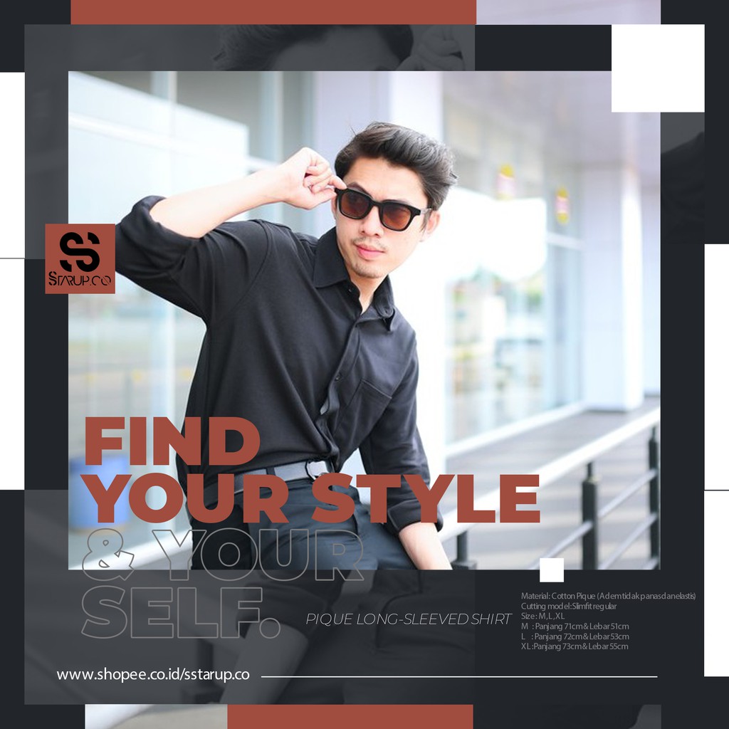 KEMEJA PRIA PIQUE CASUAL BLACK DIAMOND LENGAN PANJANG, KEMEJA DISTRO, KEMEJA PRIA