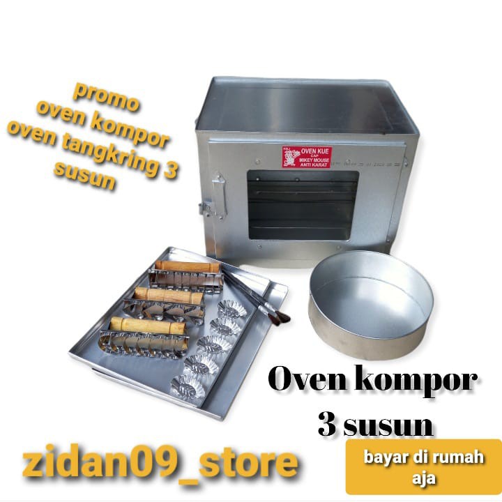 oven tangkring kompor oven kue 3 susun anti karat gratis loyang kue kering loyang bulat dan cetakan kue