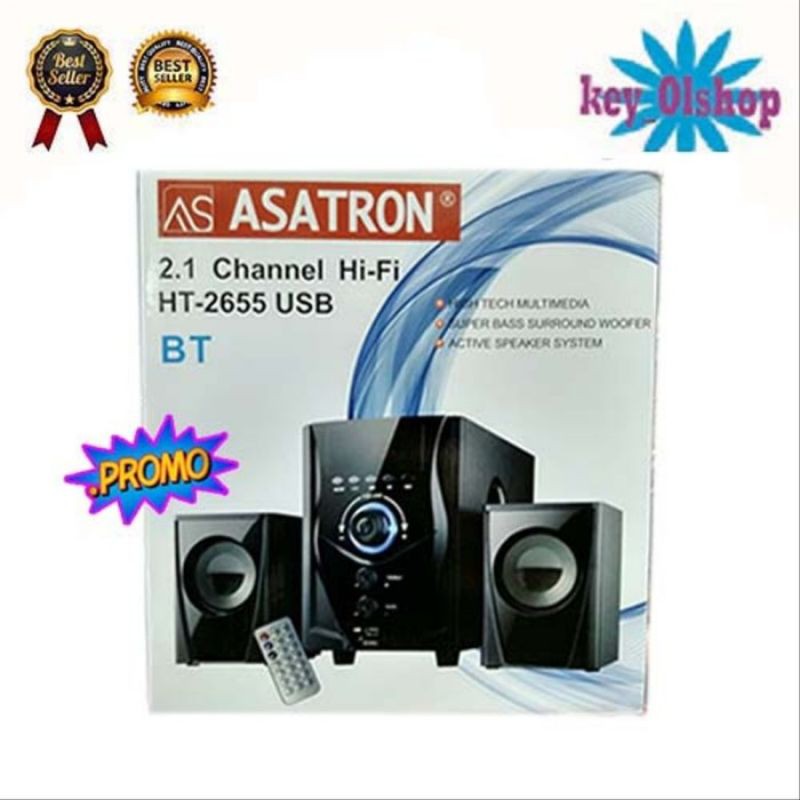 ASATRON HT 2655 BT SPEAKER SUBWOOFER USB MICRO SD BLUETOOTH RADIO FM TREBLE BASS KARAOKE MP3 PLAYER