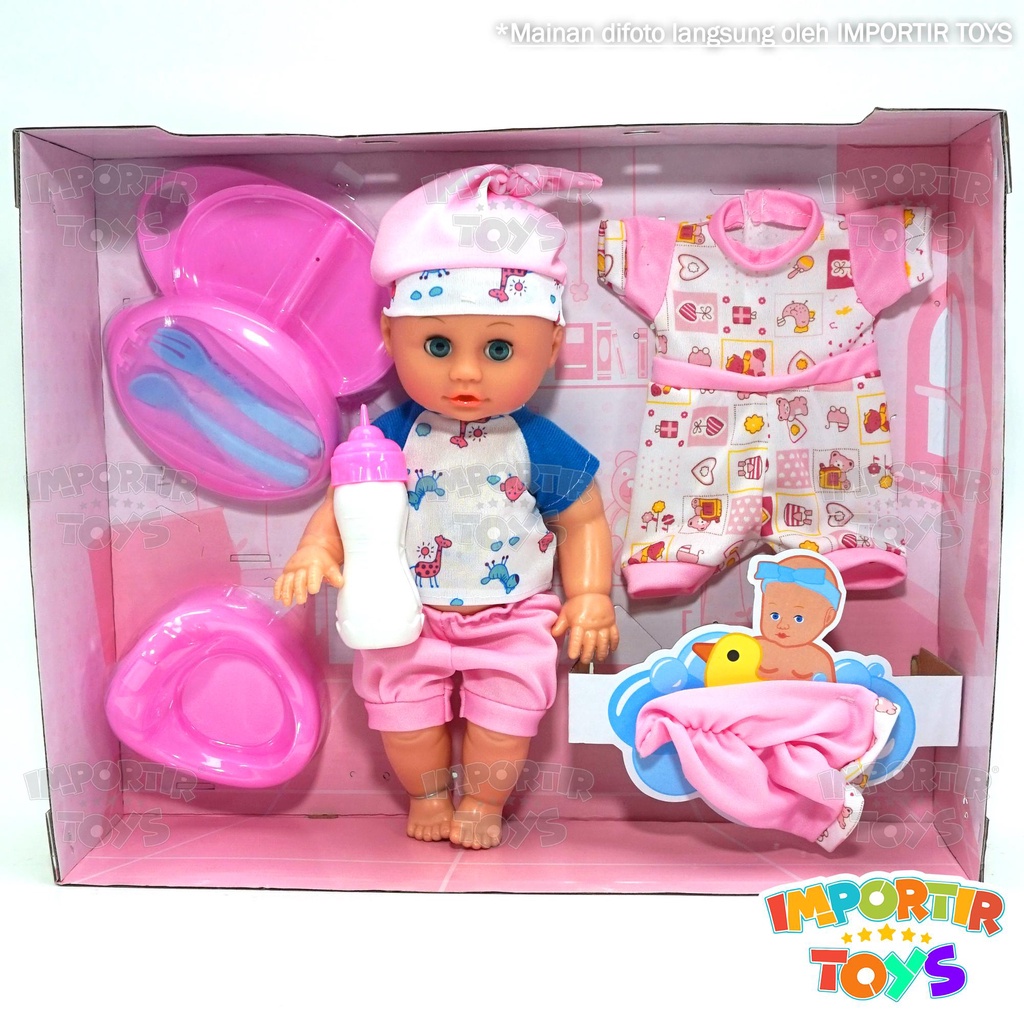 Mainan Boneka Bayi PINK dgn Suara Minum dan Aksesory Baby Toys