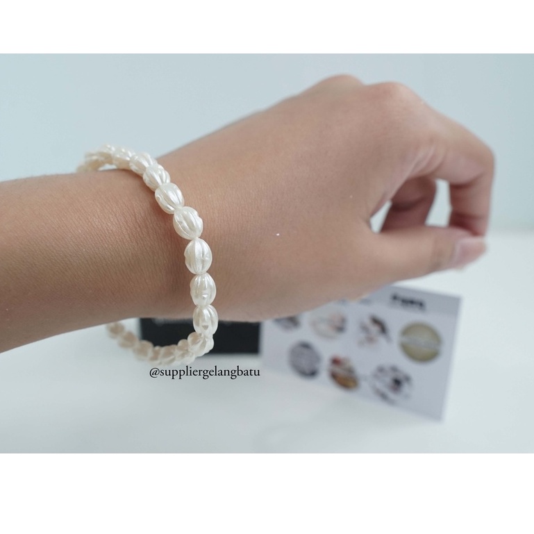 GELANG Mutiara Sintetis OVAL ULIR 8MM WHITE PEARL bingkisan cantik