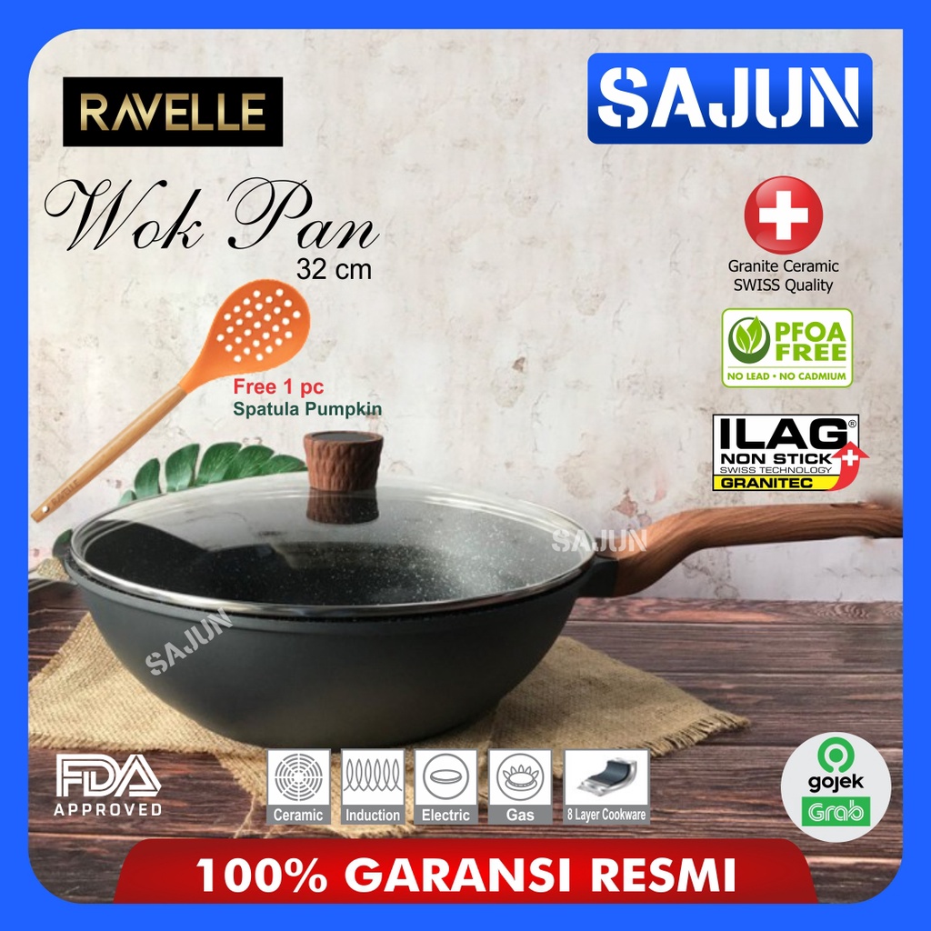 RAVELLE ROYALE Wok Pan 32 Cm With LId Wajan dengan Tutup